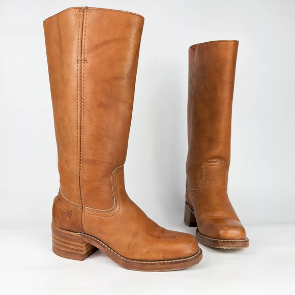Frye Shoes - Frye Campus Boots 14L Tan Brown Leather Western Shoes Boho Heeled USA 7